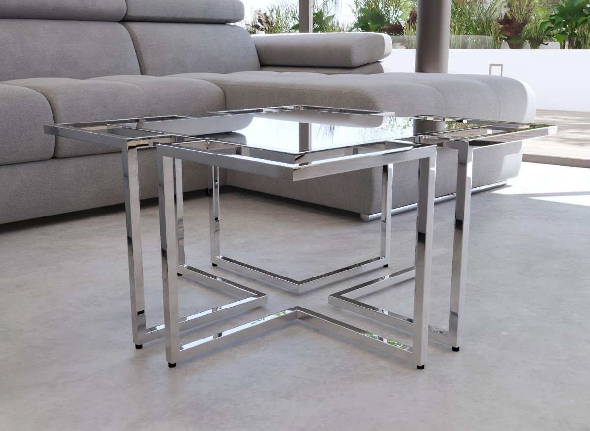 Table basse rectangulaire avec pieds géométriques argenté MORELIA - DécoInParis