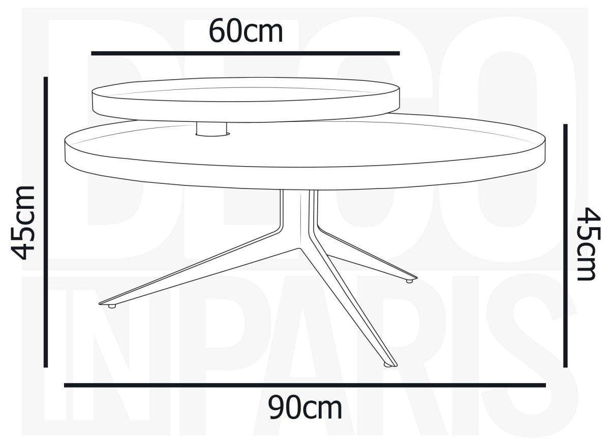 Table basse ronde 2 plateaux pivotants en céramique et métal noir MIRANY - DécoInParis