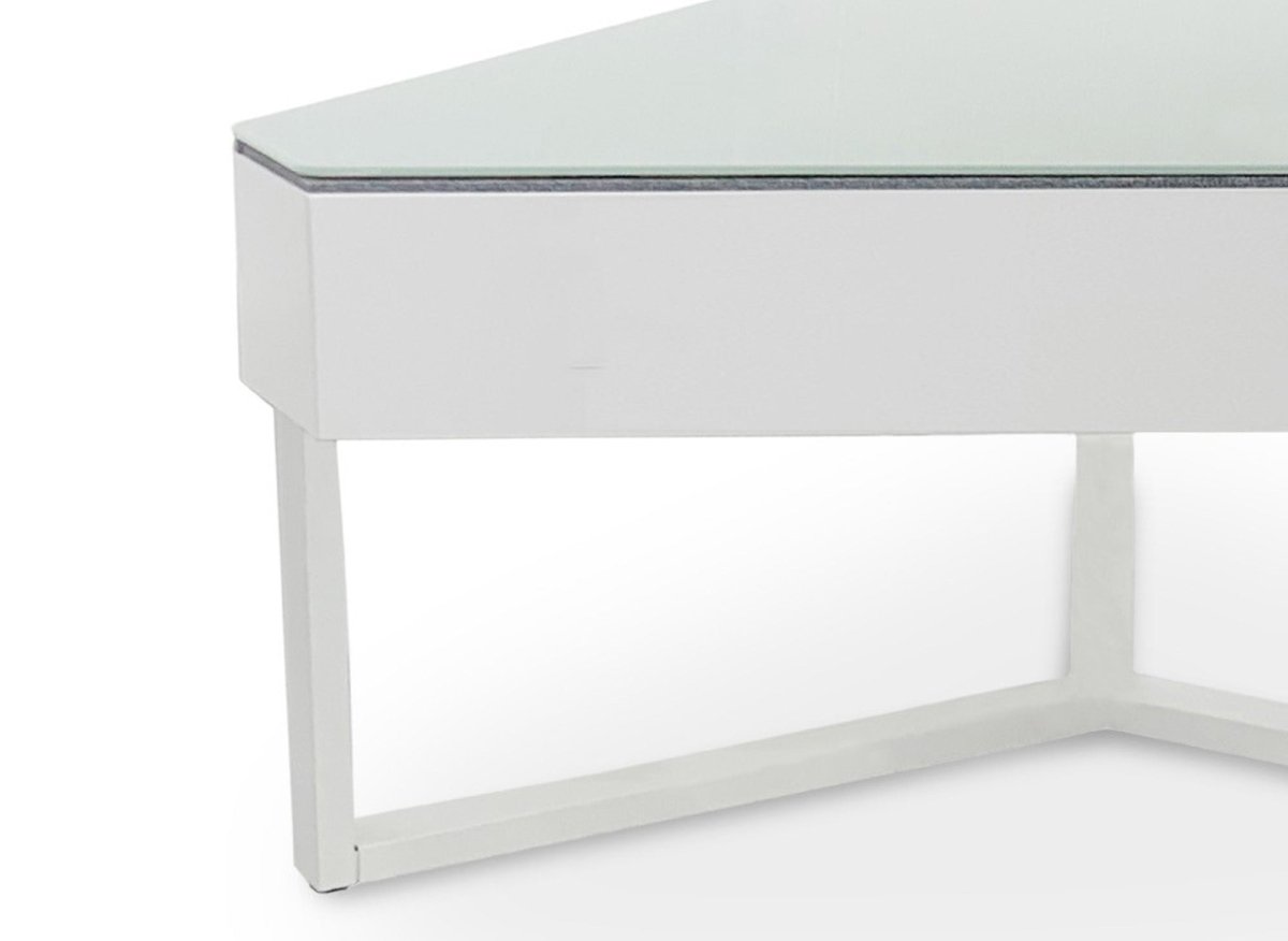 Table basse triangulaire blanche avec plateau pivotant et rangement SOLINE - DécoInParis