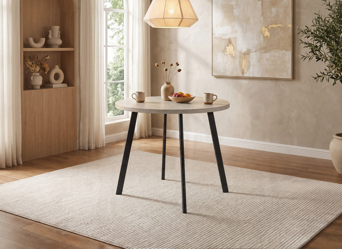 Conjunto de mesa de comedor IRINA de madera gris claro con 4 taburetes grises