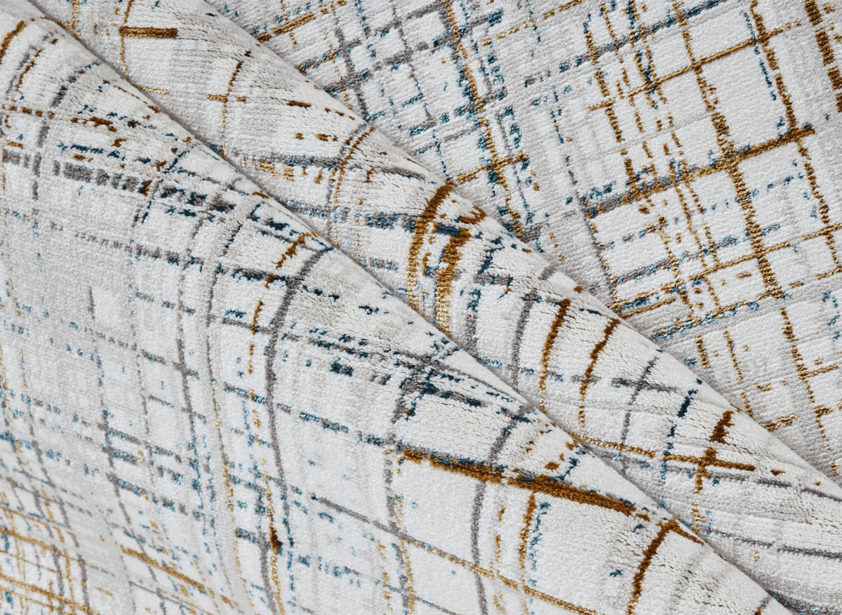 Tapis motif quadrillage beige et bleu 160 x 230 cm GRIND - DécoInParis