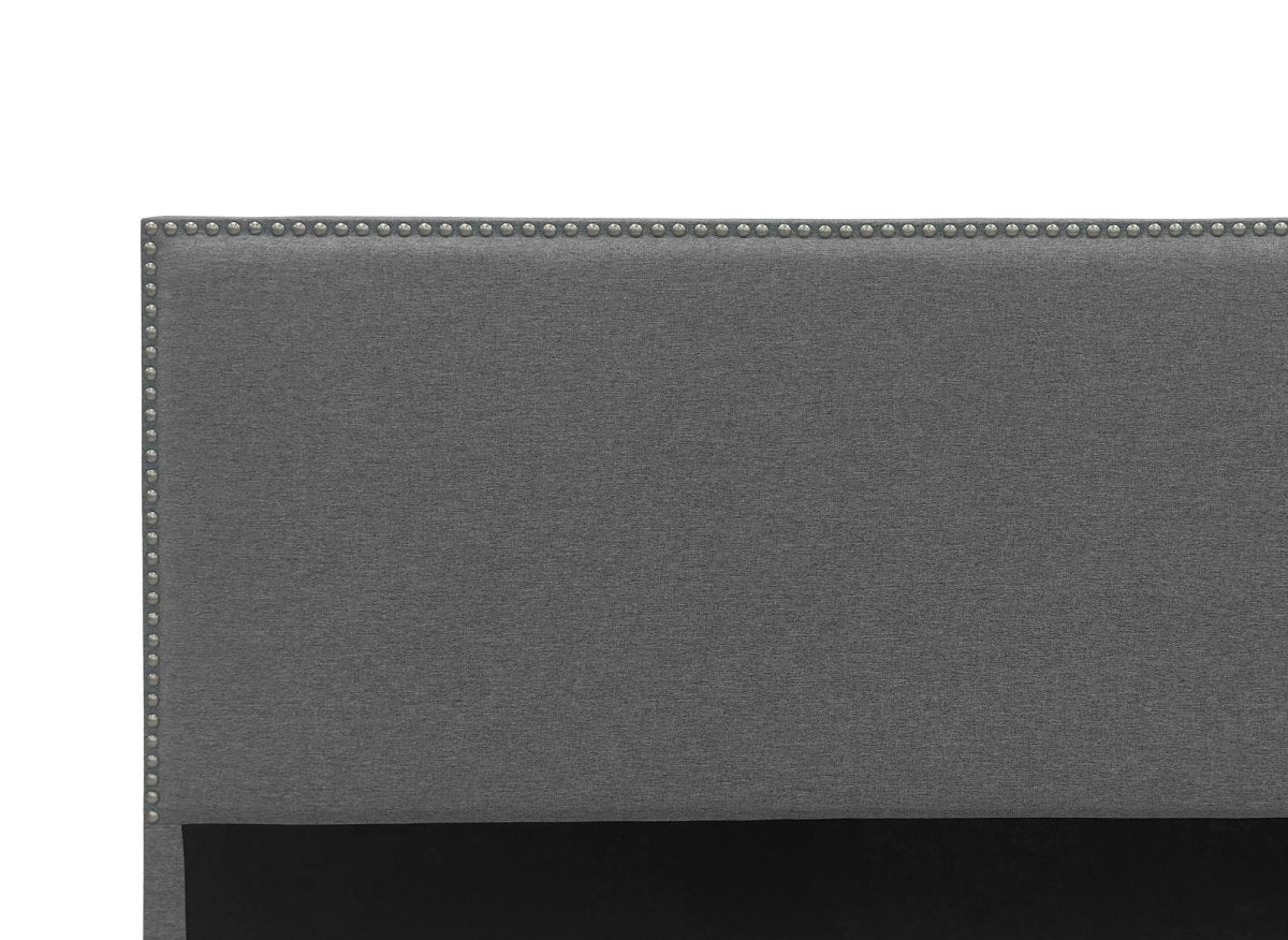 Tête de lit cloutée en tissu lin gris 140 cm LINDA - DécoInParis