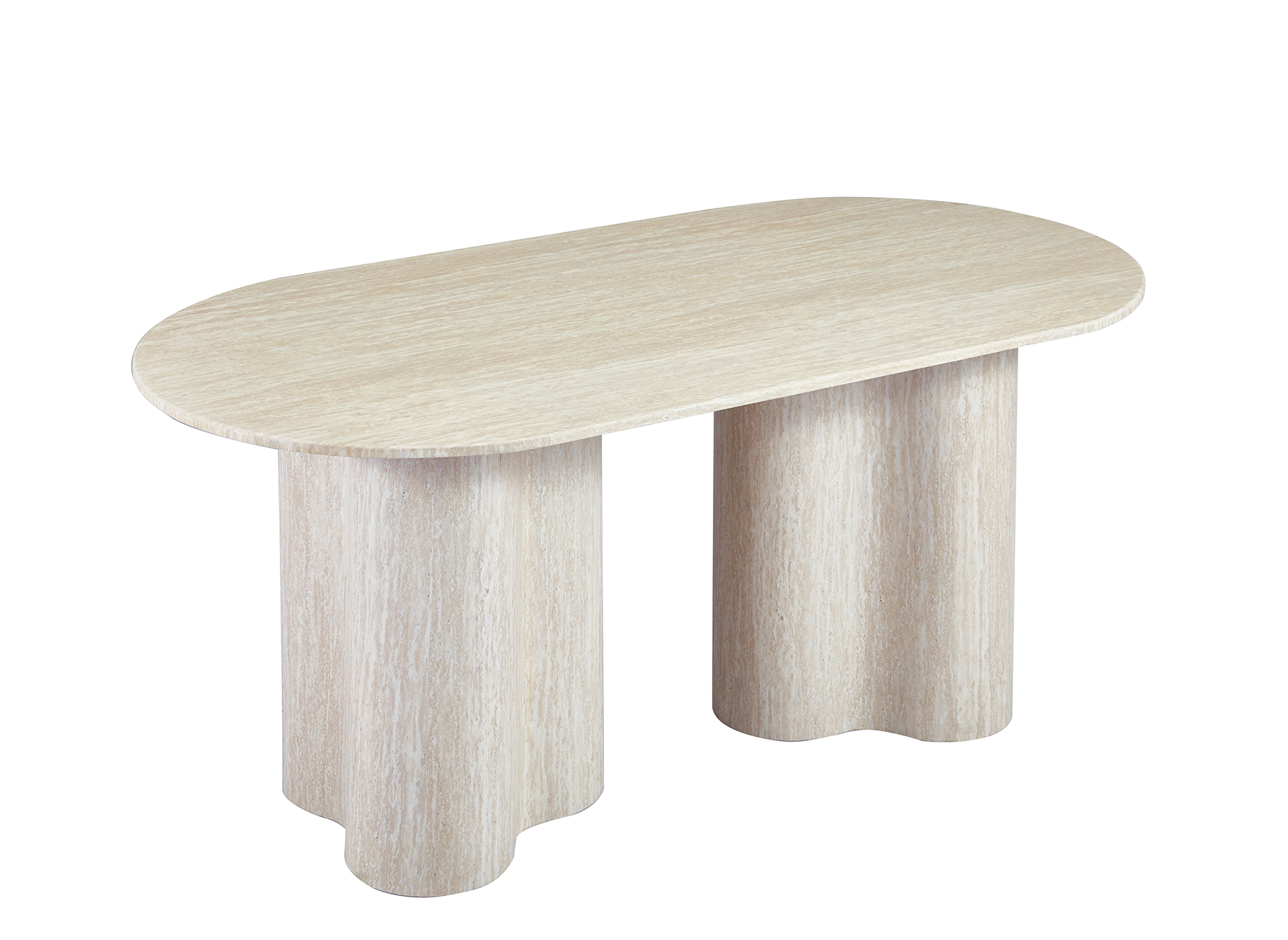 Mesa de comedor VANINA en mármol compuesto beige con patas de forma orgánica, capacidad para 6 personas
