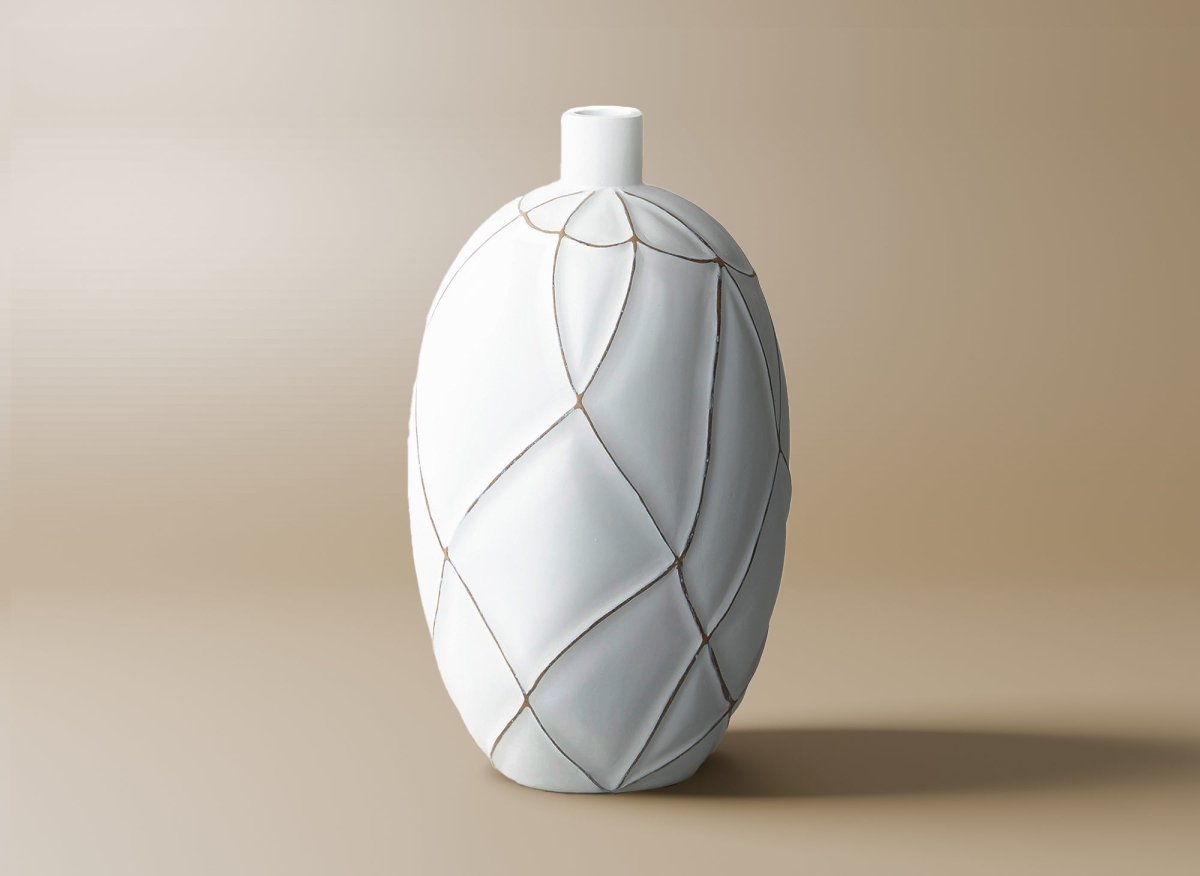Vase boule en polyrésine blanc H38 cm LUNA - DécoInParis
