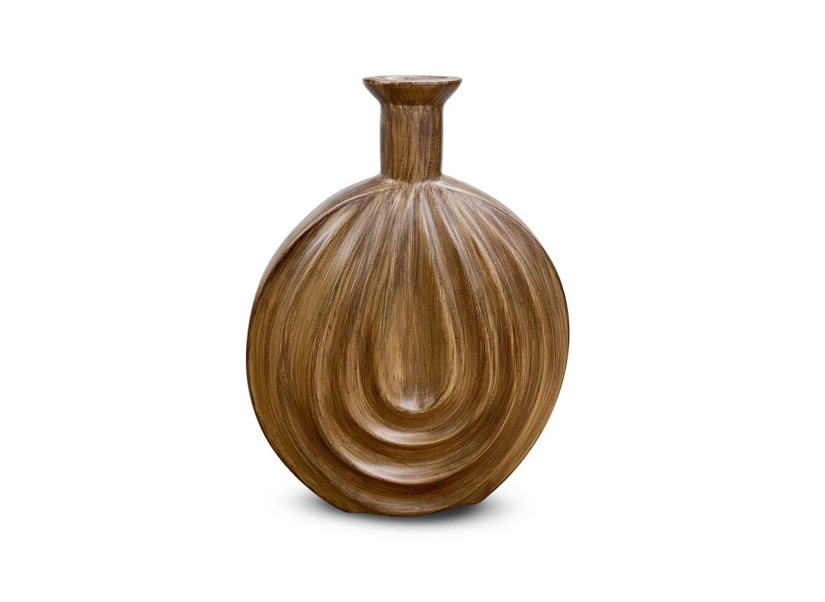 Vase boule en polyrésine imitation bois H31 cm DERYA - DécoInParis