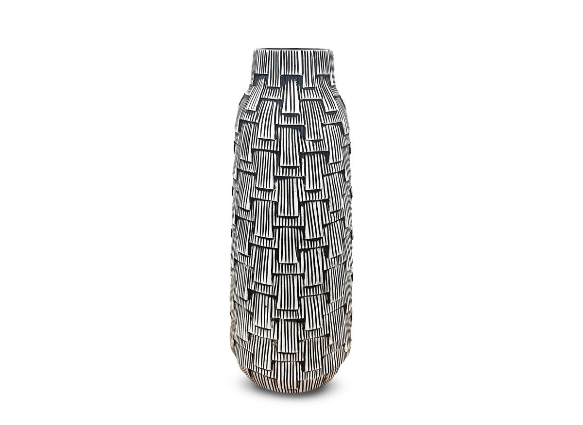 Vase contemporain en polyrésine noir et blanc H43 cm INAYA - DécoInParis