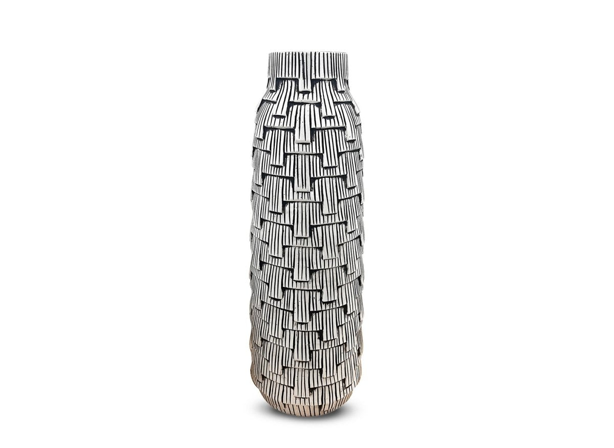 Vase contemporain en polyrésine noir et blanc H50 cm INAYA - DécoInParis