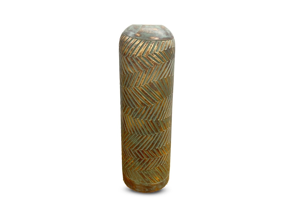 Vase XL en polyrésine vert et doré H46 cm AMIRA - DécoInParis
