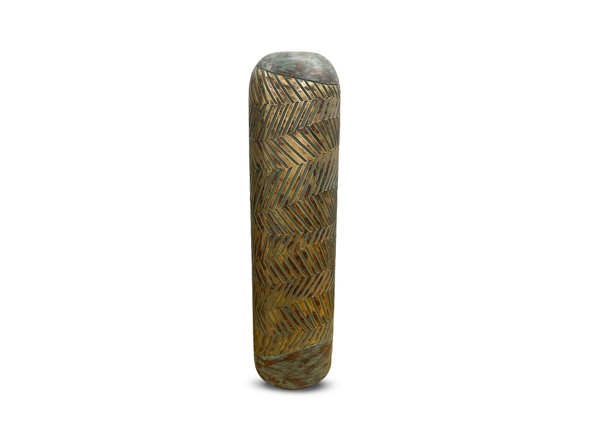 Vase XL en polyrésine vert et doré H54 cm AMIRA - DécoInParis