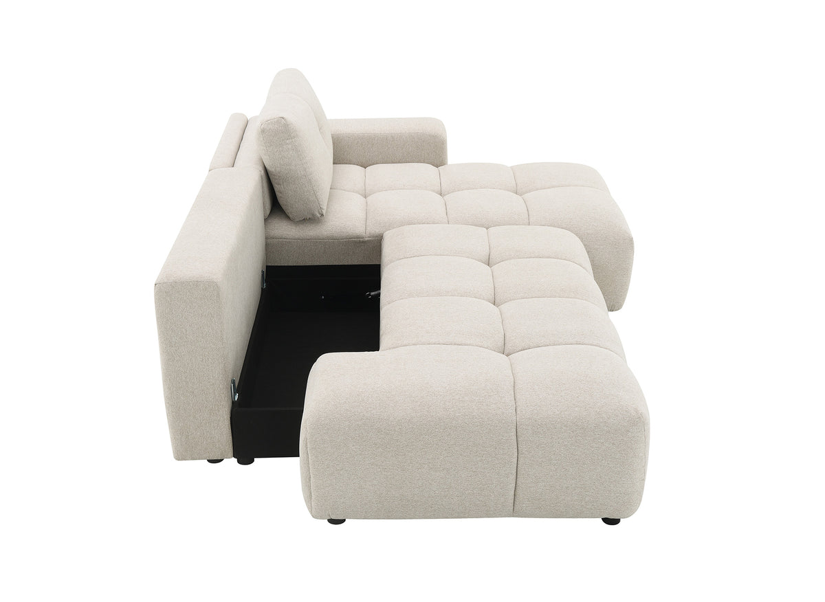 Sofá esquinero convertible con cómoda en tejido texturado beige ANGELINE - Ángulo recto