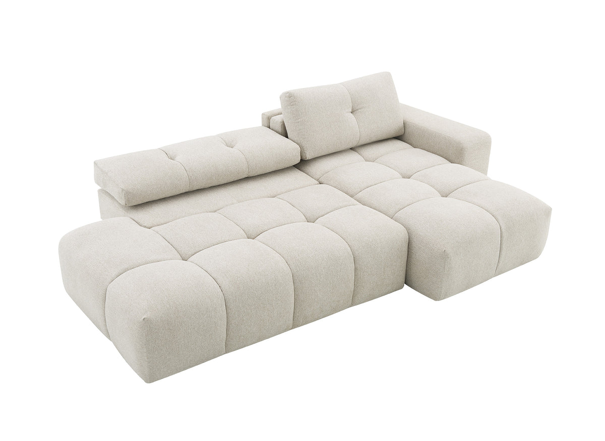 Sofá esquinero convertible con cómoda en tejido texturado beige ANGELINE - Ángulo recto