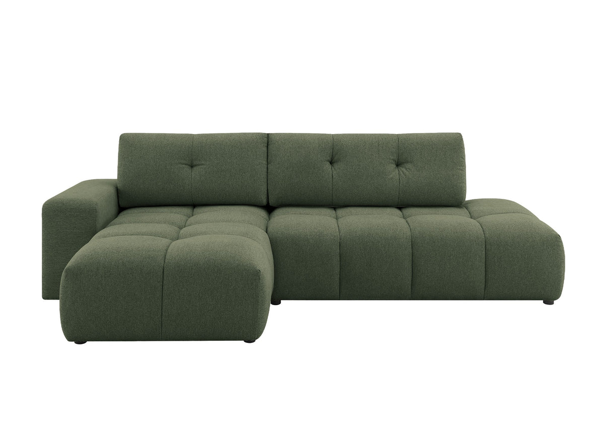 Sofá esquinero convertible con cómoda en tejido texturado verde oliva ANGELINE - Esquina izquierda