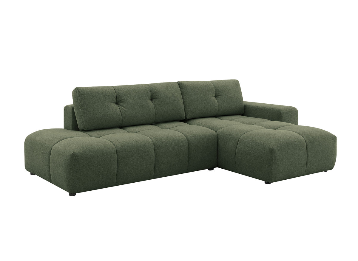 Sofá esquinero convertible con cómoda en tejido texturado verde oliva ANGELINE - Ángulo recto