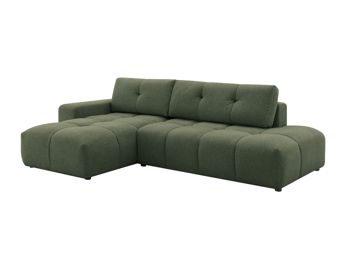 Sofá esquinero convertible con cómoda en tejido texturado verde oliva ANGELINE - Esquina izquierda