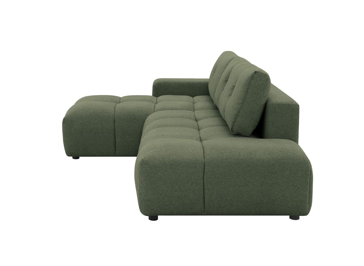 Sofá esquinero convertible con cómoda en tejido texturado verde oliva ANGELINE - Esquina izquierda