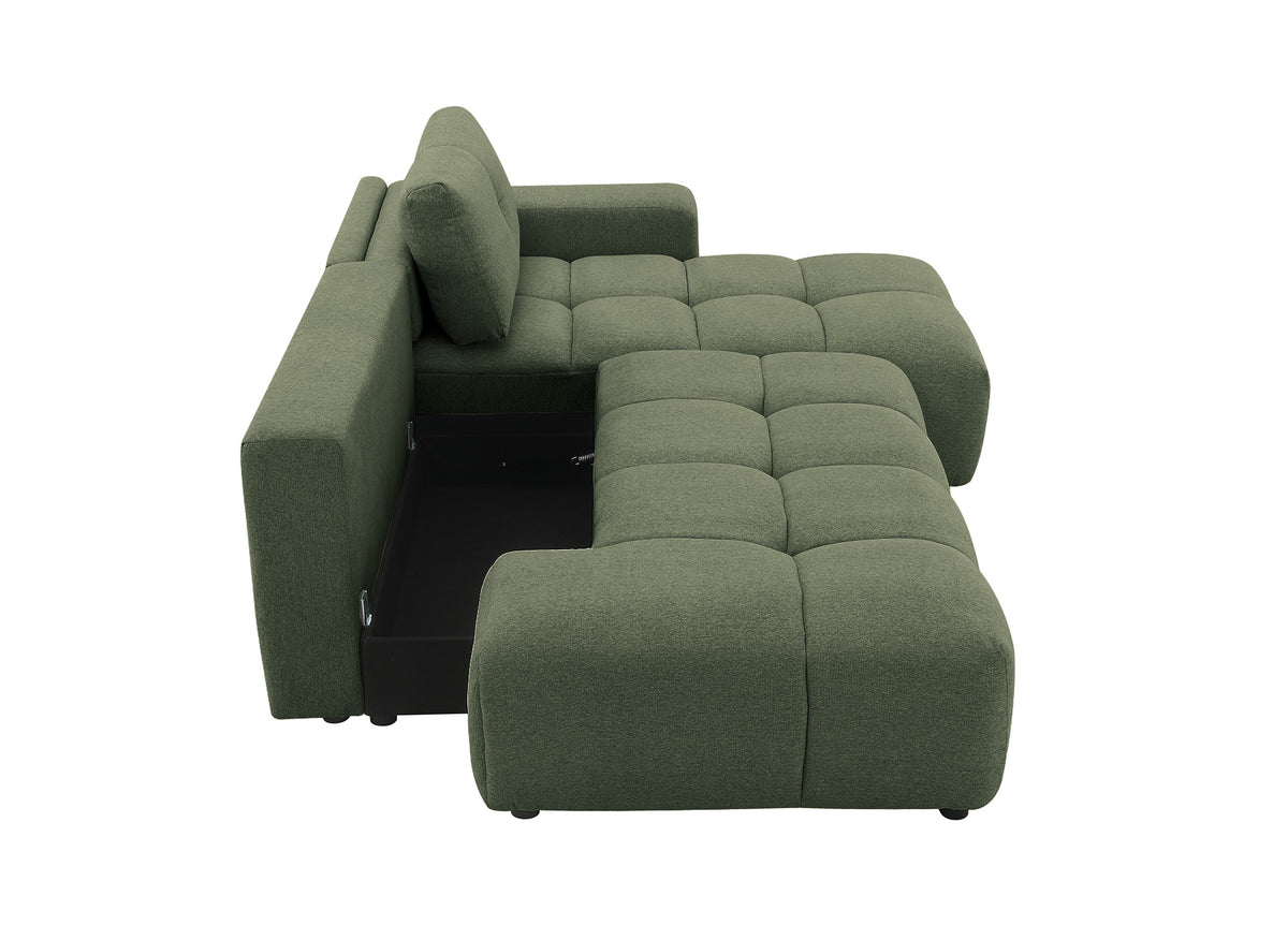 Sofá esquinero convertible con cómoda en tejido texturado verde oliva ANGELINE - Ángulo recto