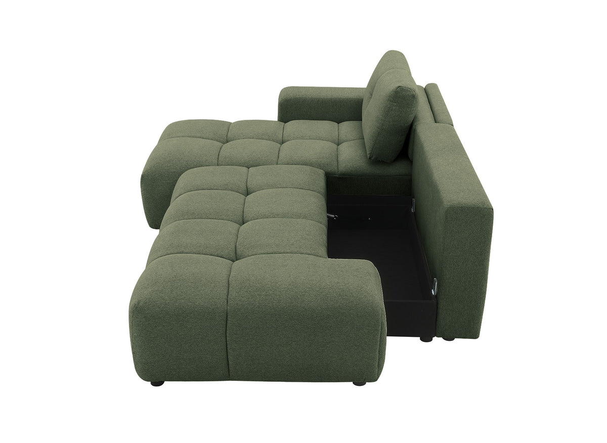 Sofá esquinero convertible con cómoda en tejido texturado verde oliva ANGELINE - Esquina izquierda