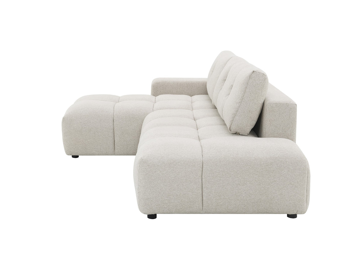 Sofá esquinero convertible con cómoda en tejido texturado beige ANGELINE - Esquina izquierda