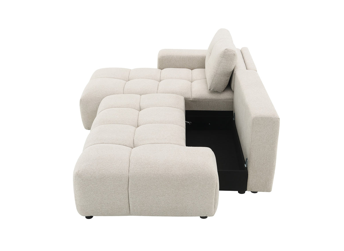 Sofá esquinero convertible con cómoda en tejido texturado beige ANGELINE - Esquina izquierda
