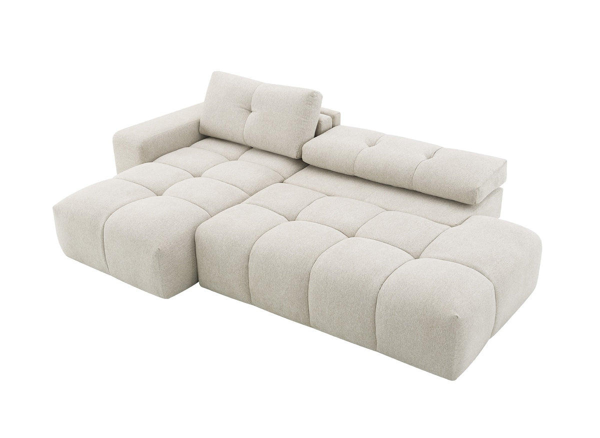 Sofá esquinero convertible con cómoda en tejido texturado beige ANGELINE - Esquina izquierda