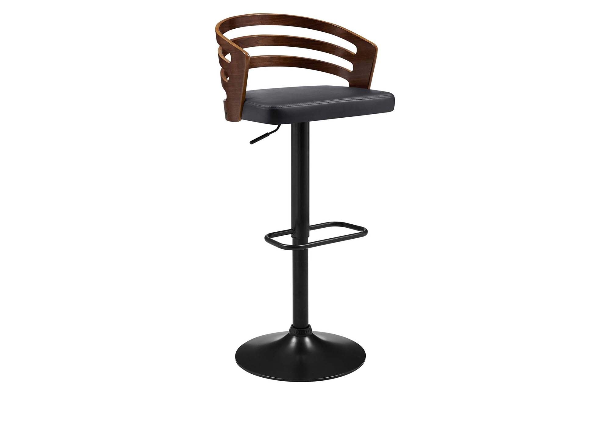 Taburete de bar de diseño AIDEN en madera y piel sintética negra