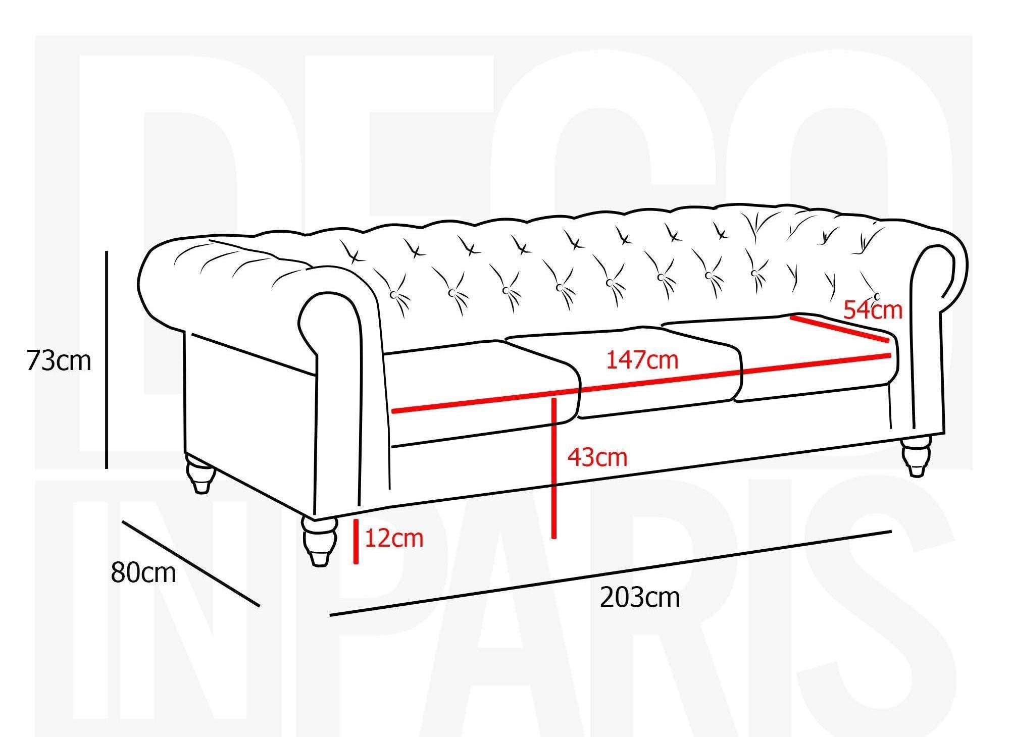 Sofá de terciopelo de 3 plazas, Chesterfield gris