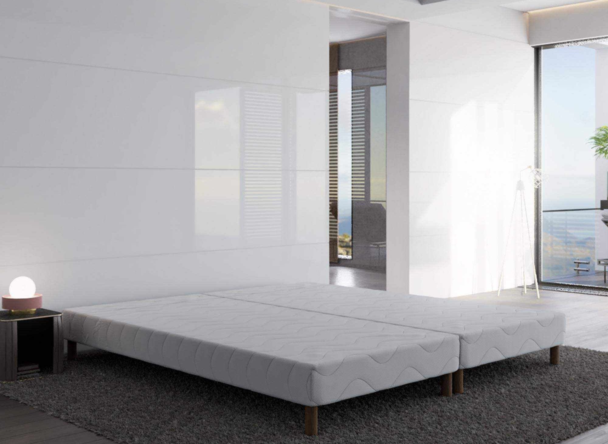 Base de cama tapizada de 180 x 200 cm + 8 patas (2 x 90 x 200 cm)