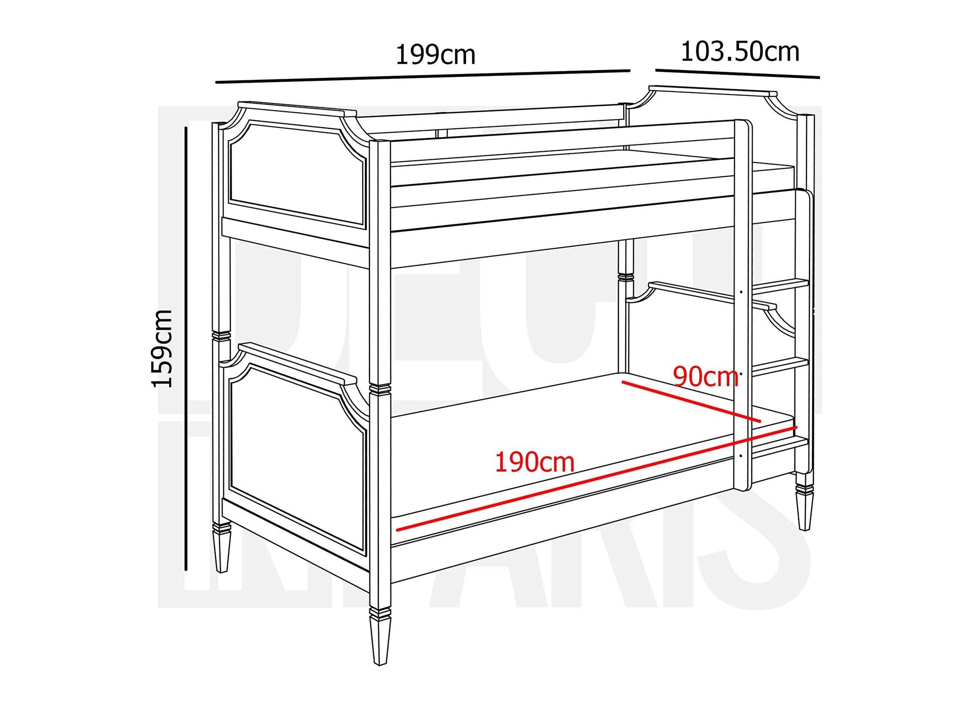 Litera separable de madera gris PAULINE de 90 x 190 cm
