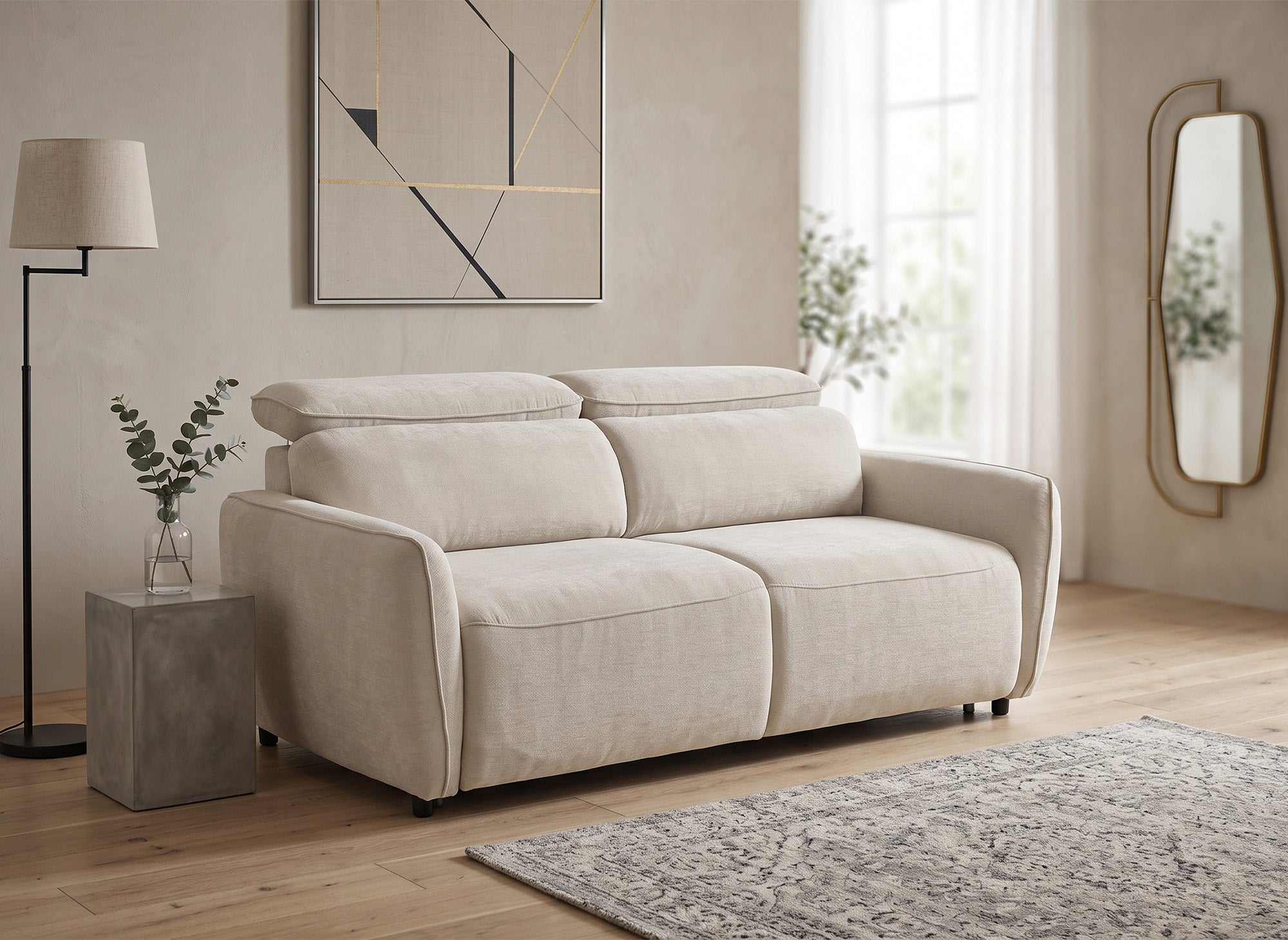 Sofá convertible Express de 3 plazas en tejido texturado beige JACINTHE