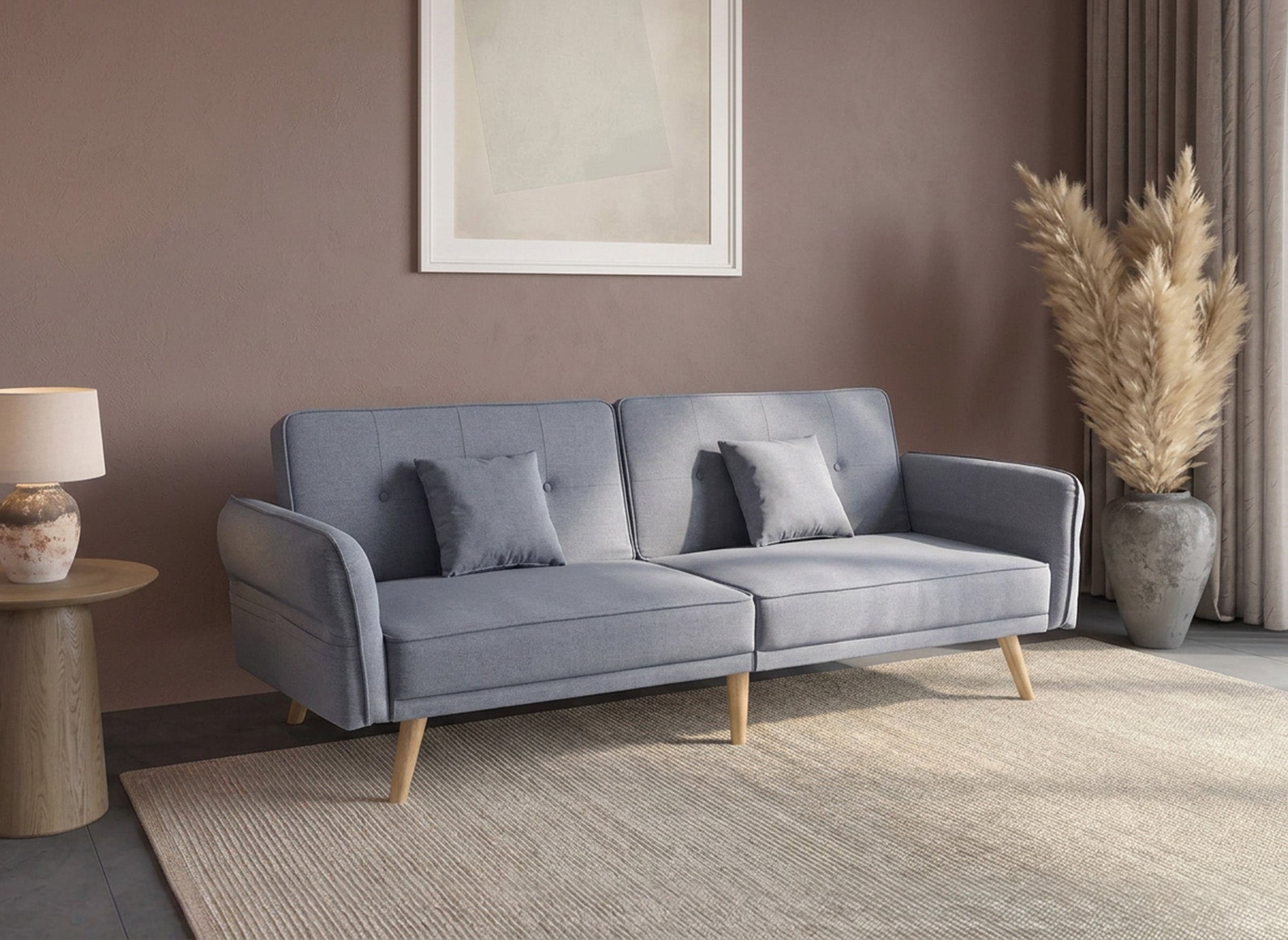 Sofá CHILI de 3 plazas con mecanismo clic-clac en tela gris