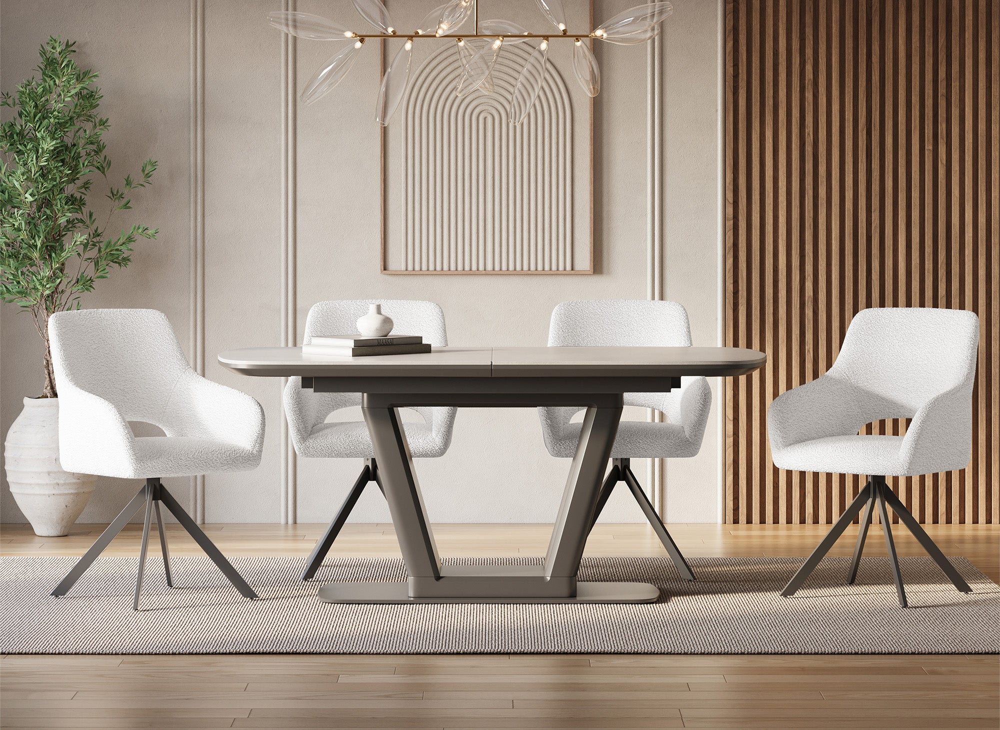 Juego de 2 sillas giratorias de diseño CIEL en tela bouclé color blanco hueso