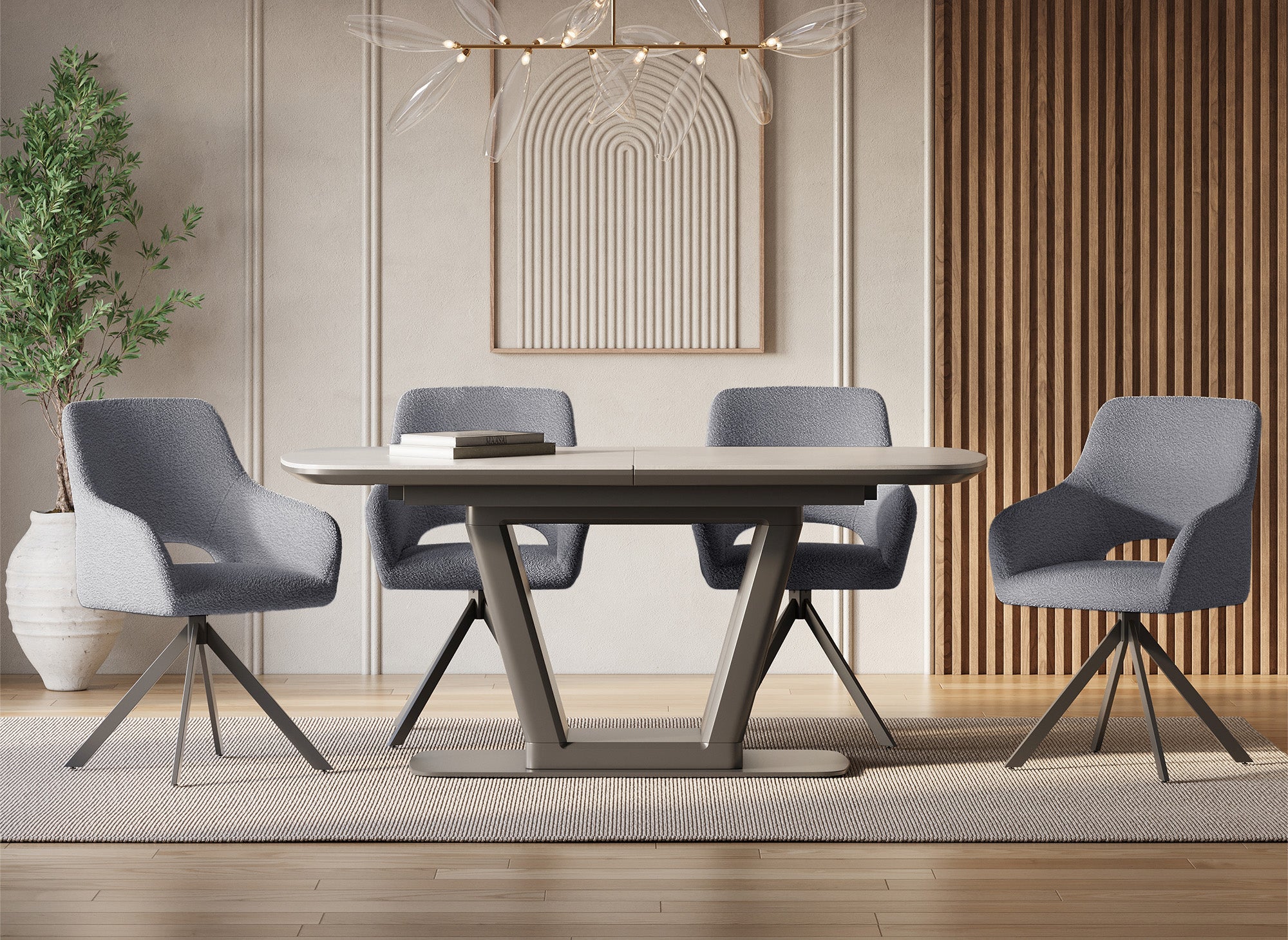 Juego de 2 sillas giratorias de diseño en tela bouclé gris cielo