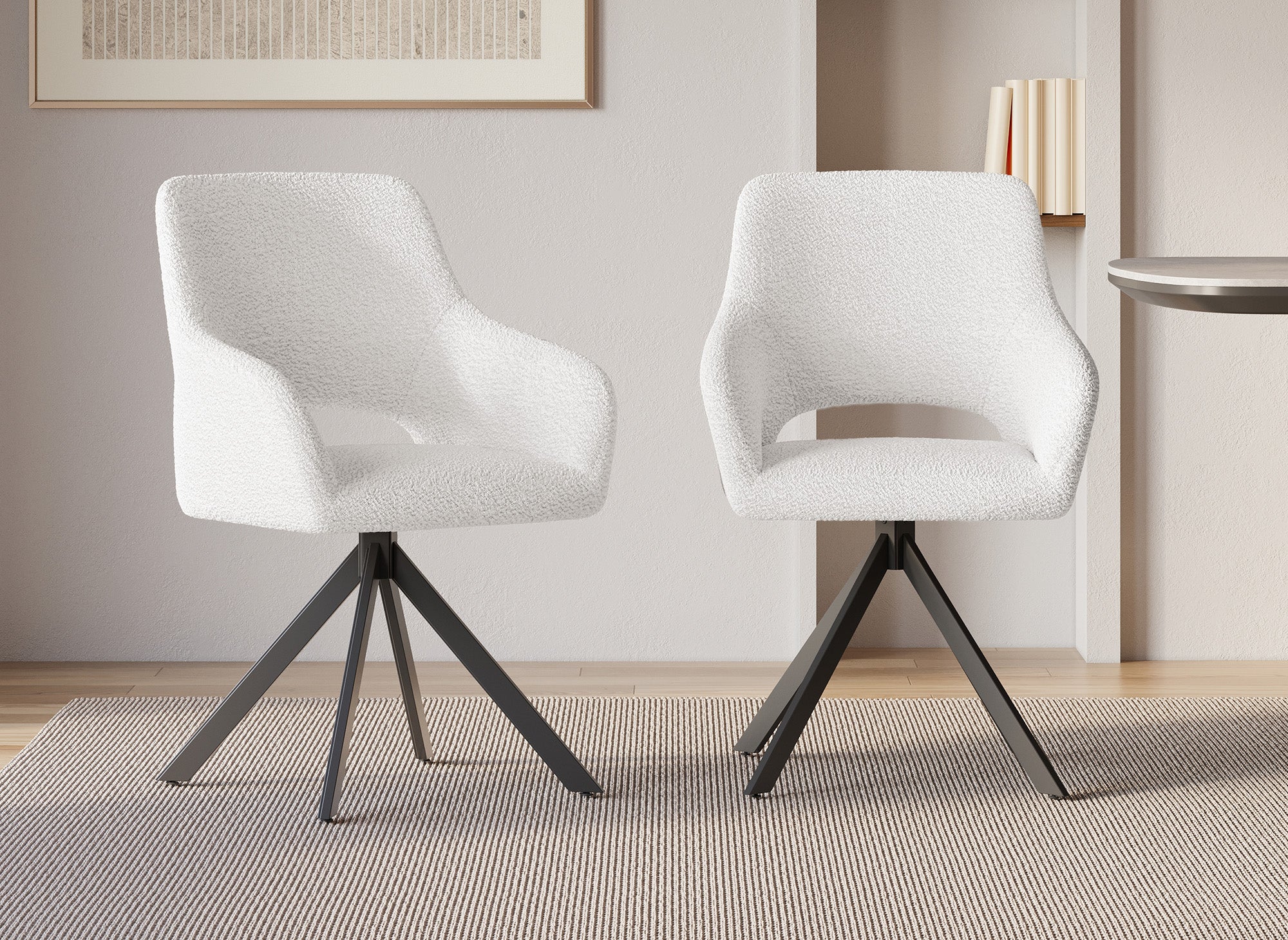 Juego de 2 sillas giratorias de diseño CIEL en tela bouclé color blanco hueso