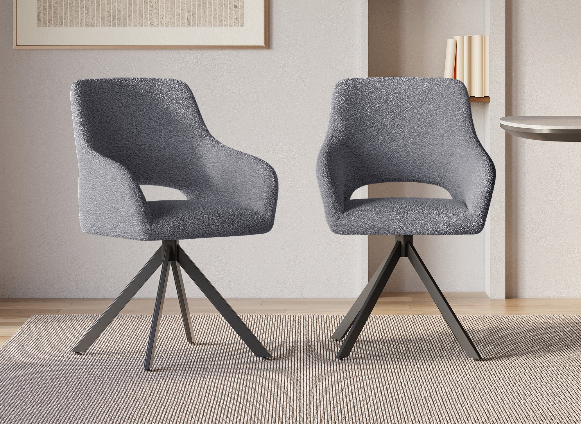 Juego de 2 sillas giratorias de diseño en tela bouclé gris cielo