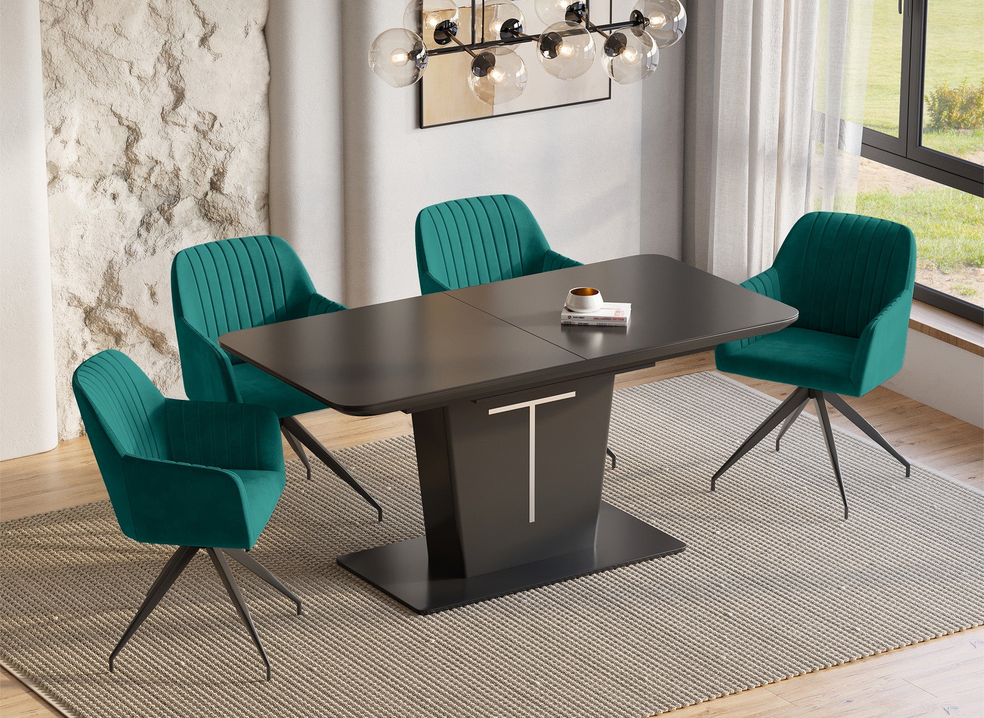 Juego de 2 sillas RATUS de terciopelo verde con patas de metal negro