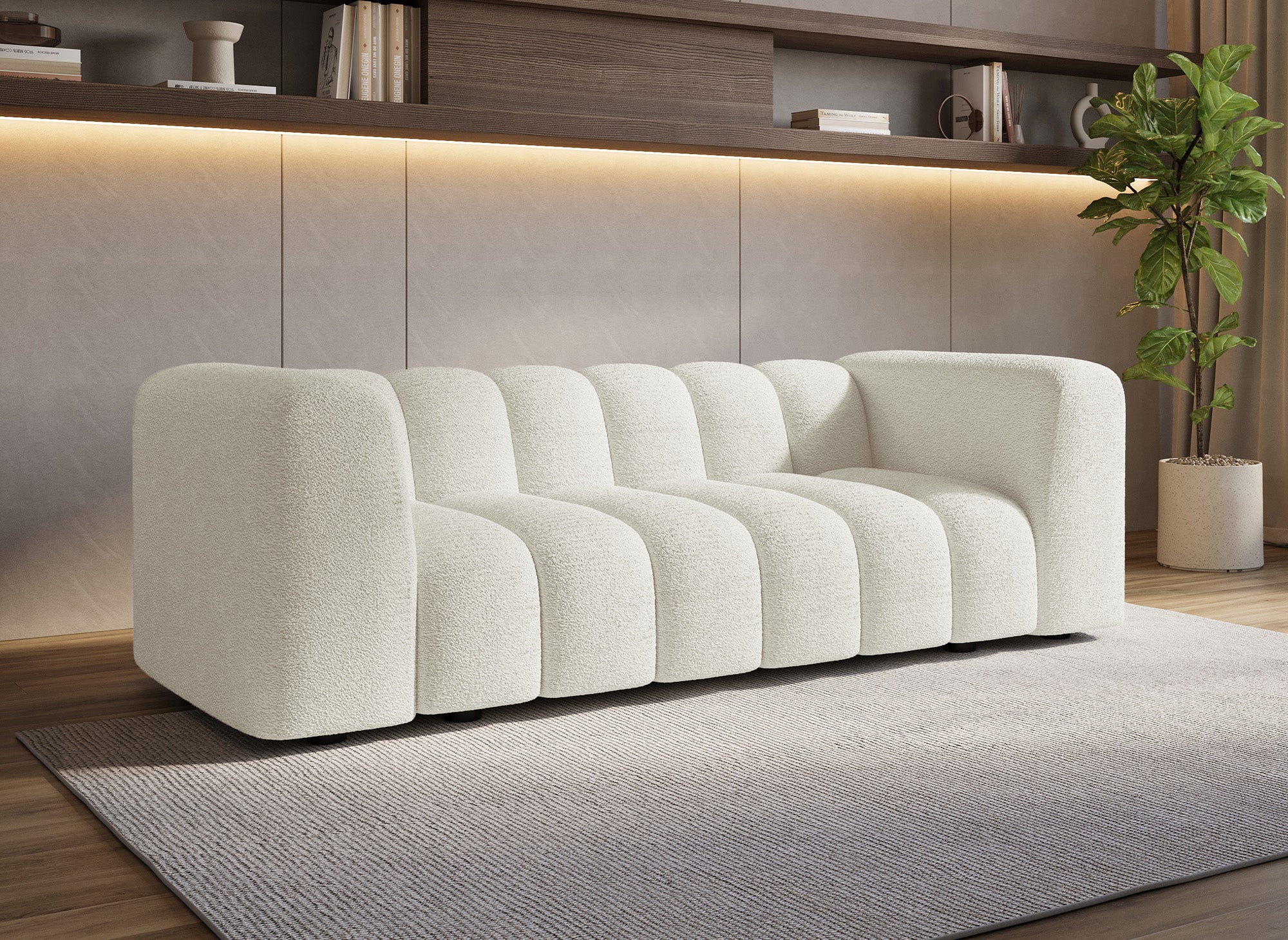 Sofá AELIS de 3 plazas en tejido bouclé crudo 