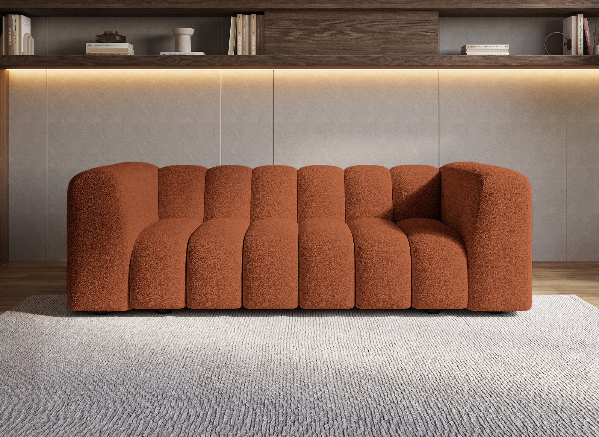 Sofá AELIS de 3 plazas en tejido bouclé terracota 