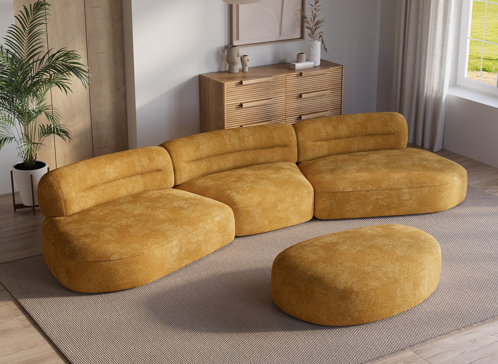 Puf de terciopelo tejido color mostaza IMENIA