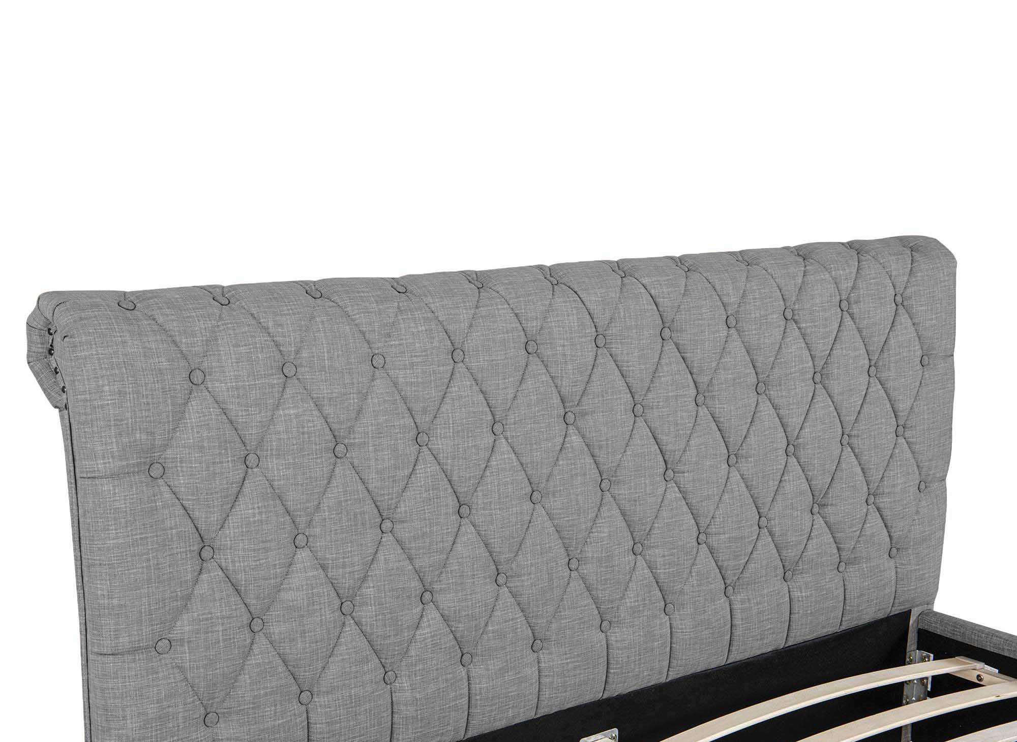 Cama doble con 4 cajones en lino gris 140x190 cm LEANDRÉ