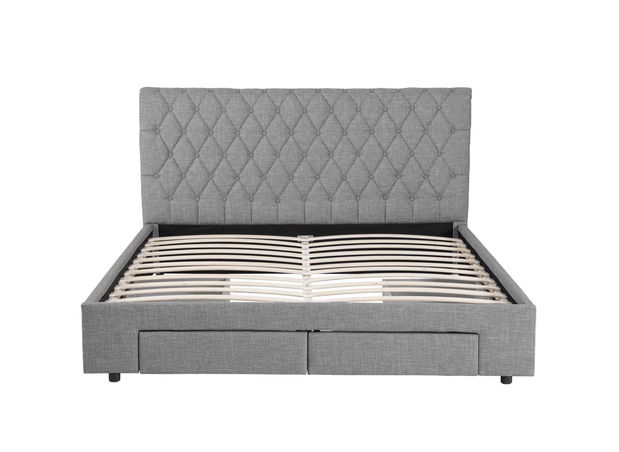 Cama doble con 4 cajones en lino gris 140x190 cm LEANDRÉ