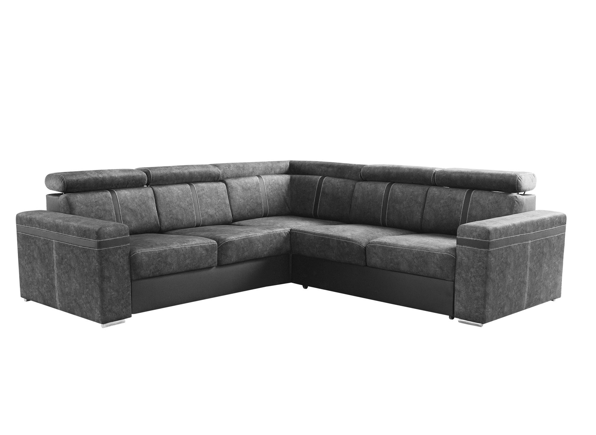 Sofá esquinero convertible y reversible MERYL en tela gris oscuro