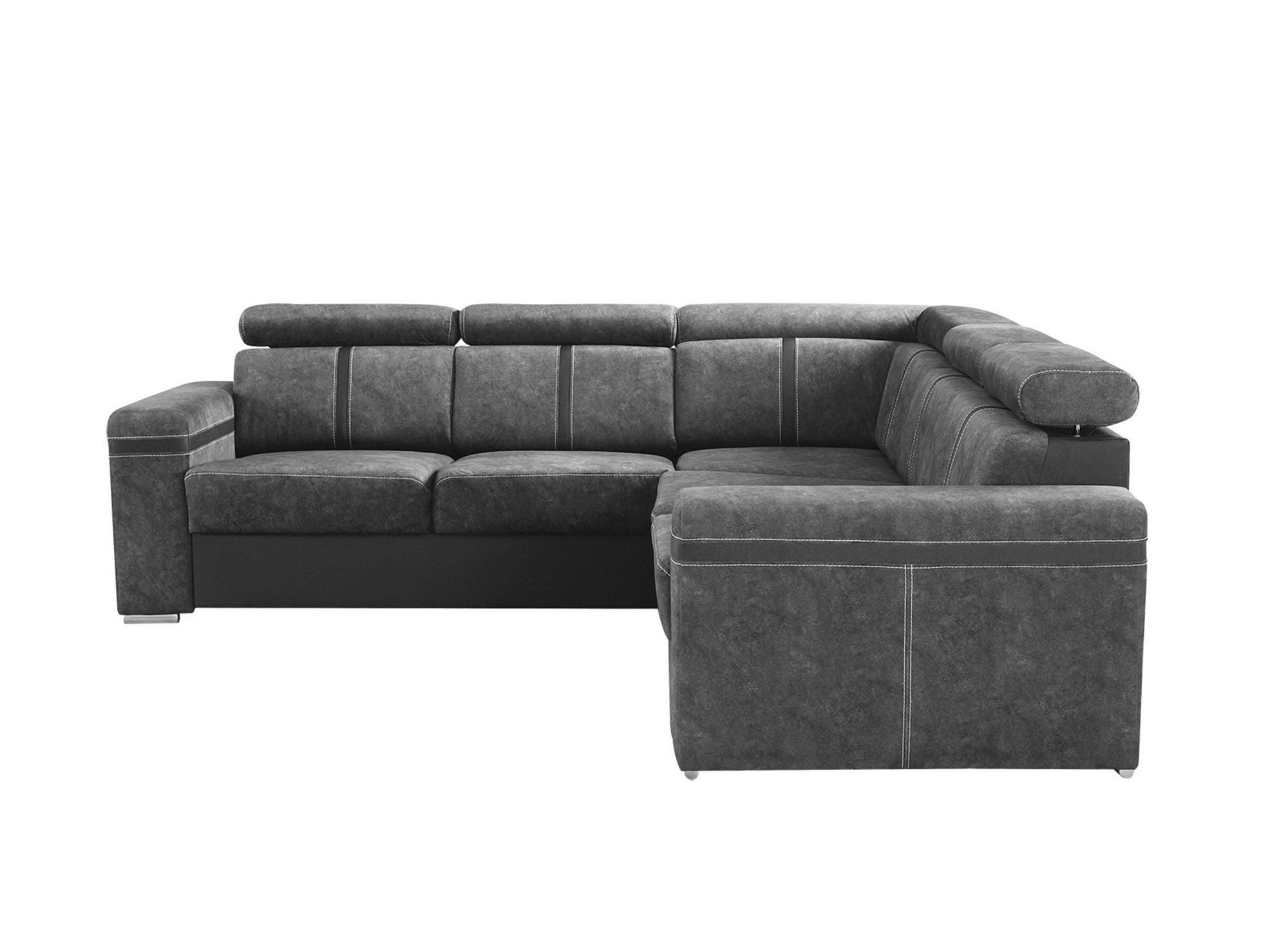 Sofá esquinero convertible y reversible MERYL en tela gris oscuro