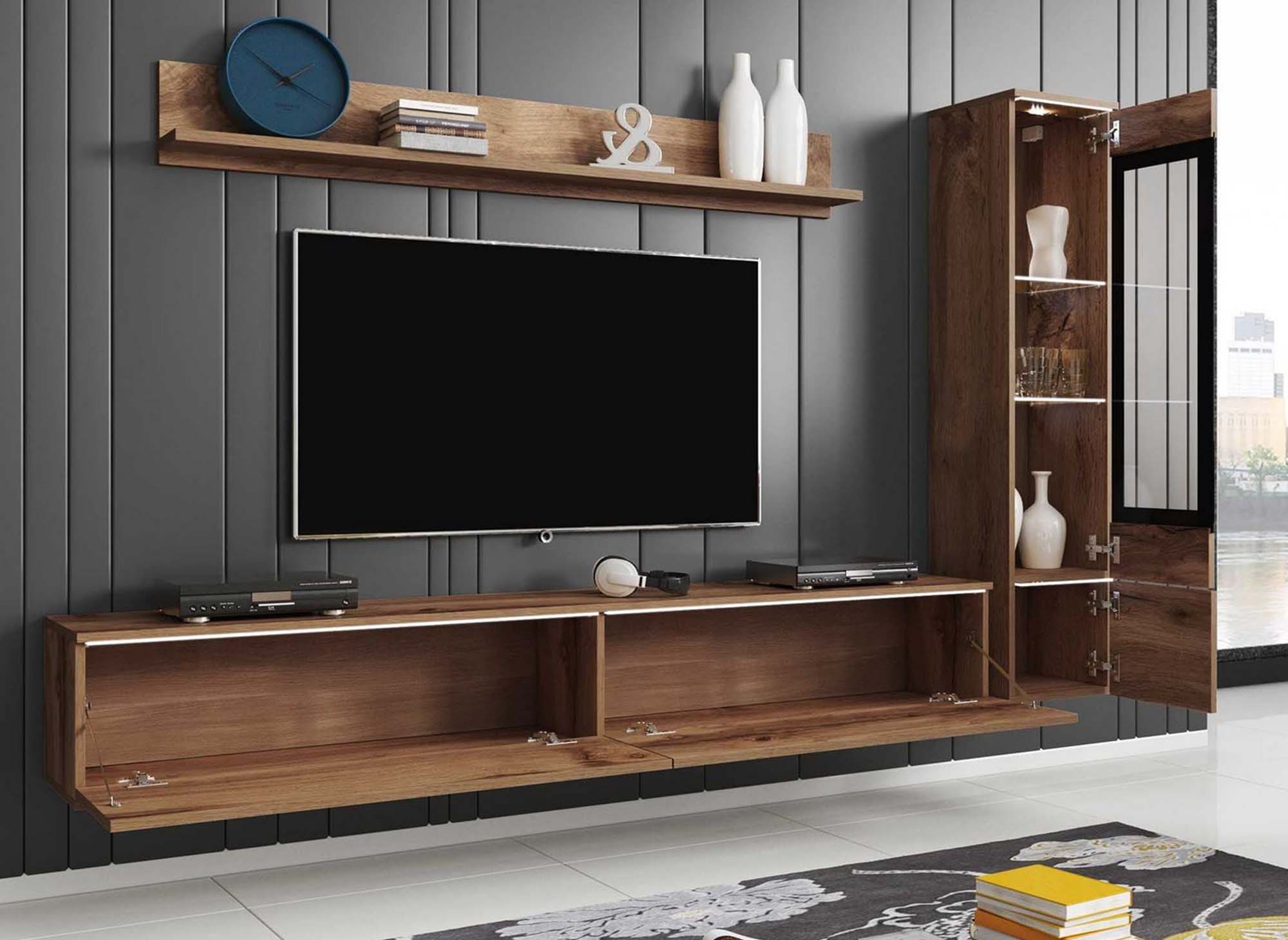 Mueble de TV contemporáneo en roble envejecido con iluminación LED - VERONICA