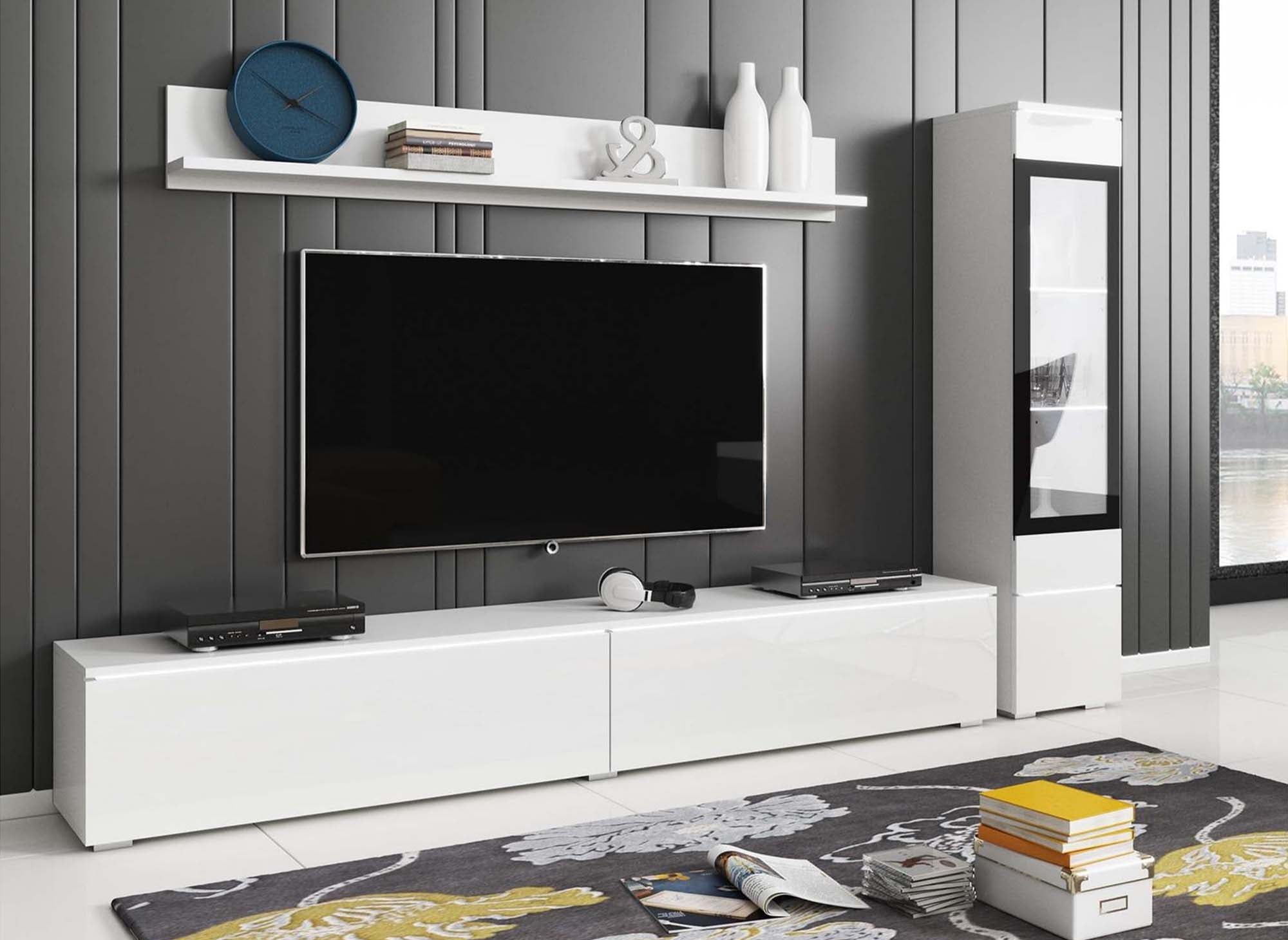 Mueble de TV contemporáneo lacado en blanco con iluminación LED - VERONICA