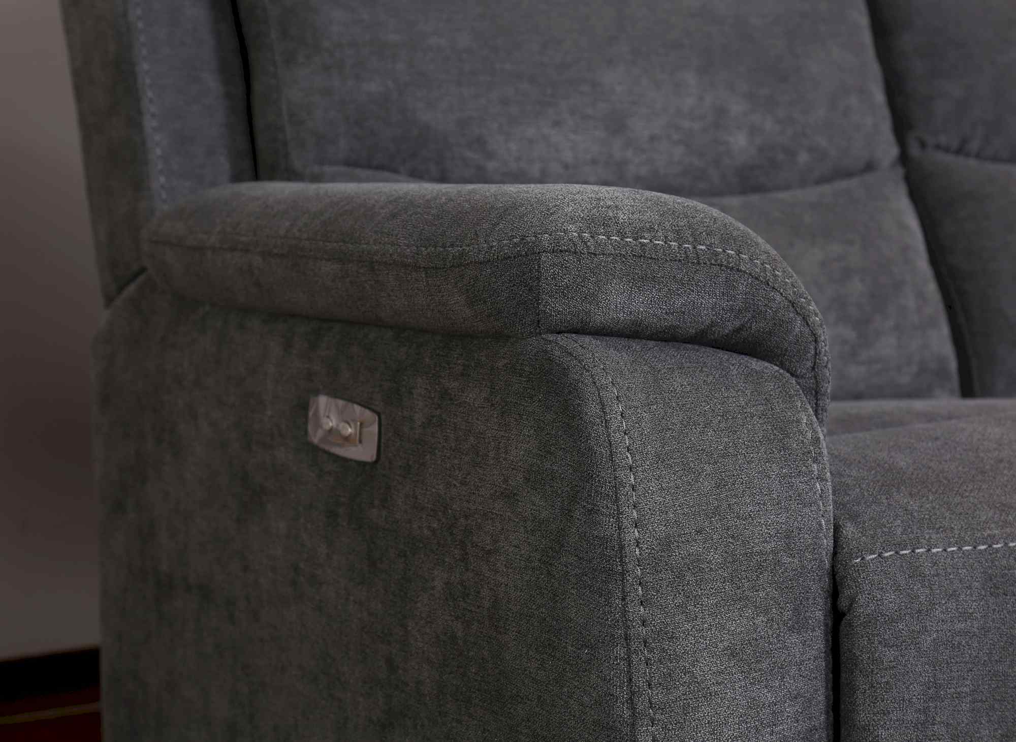 Sofá reclinable eléctrico de 3 plazas RICHARD en tela gris oscuro