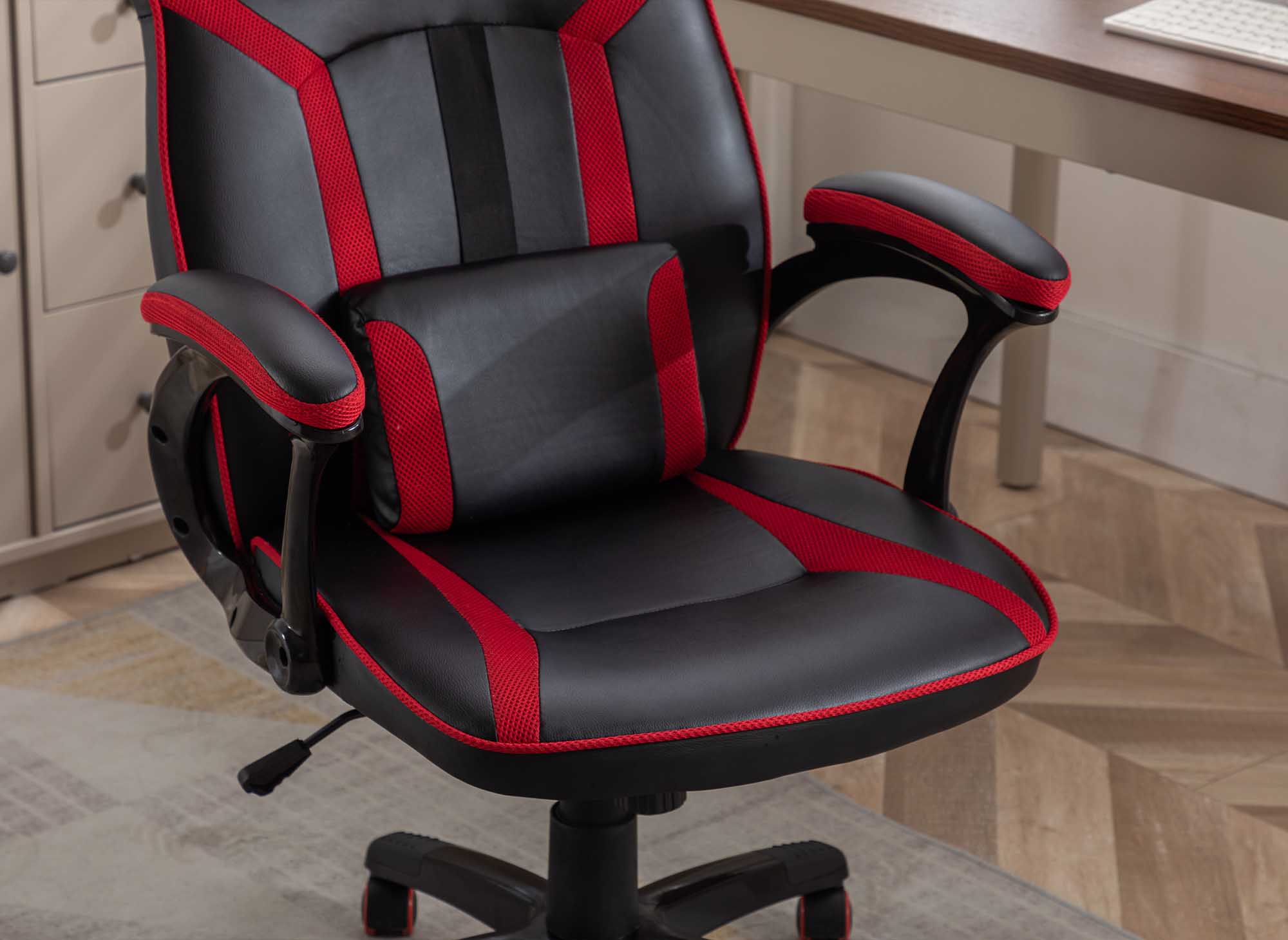 Silla de oficina gaming ZONA de piel sintética negra y roja