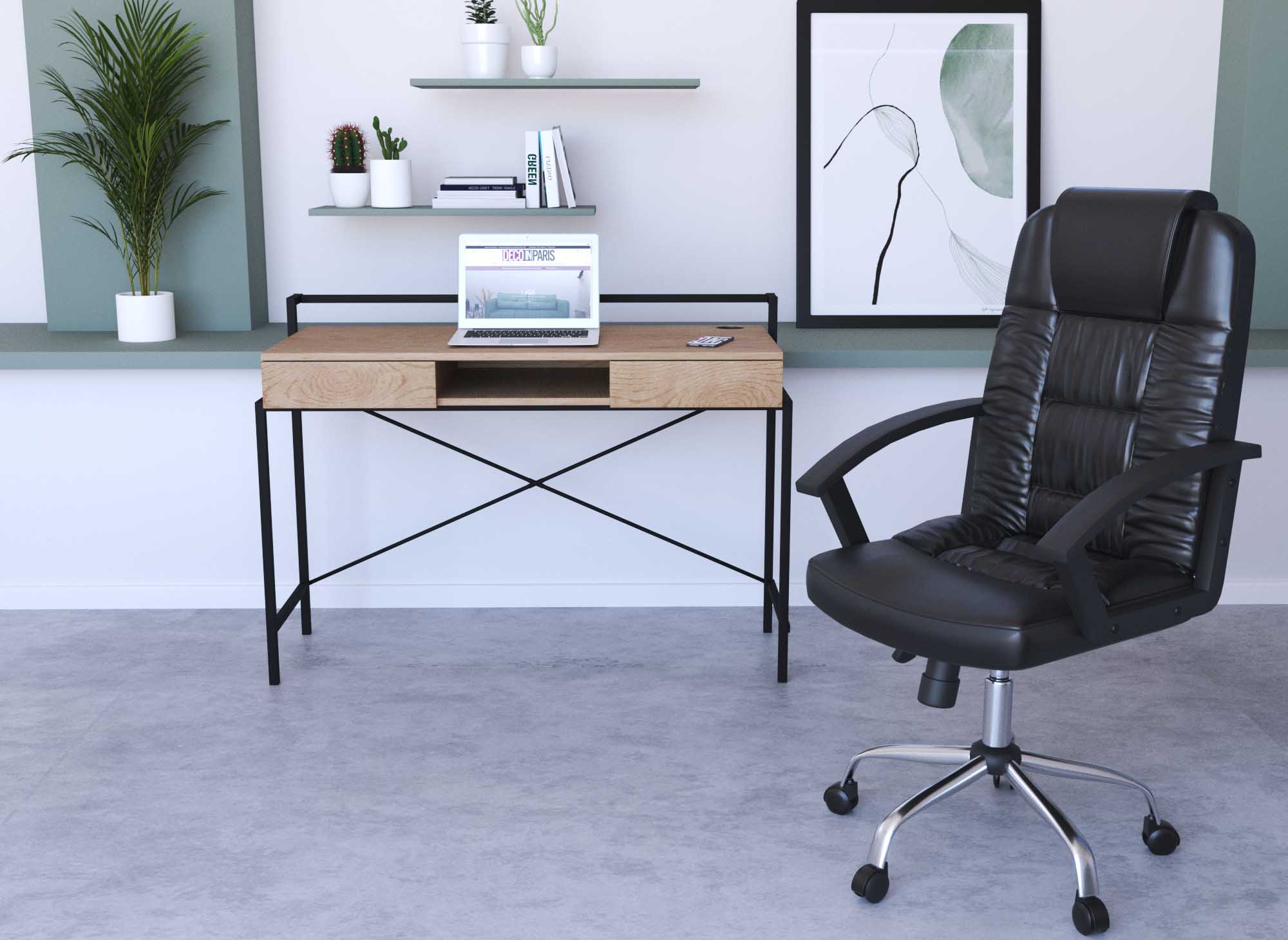 Escritorio compacto de diseño industrial EDMOND en madera y metal