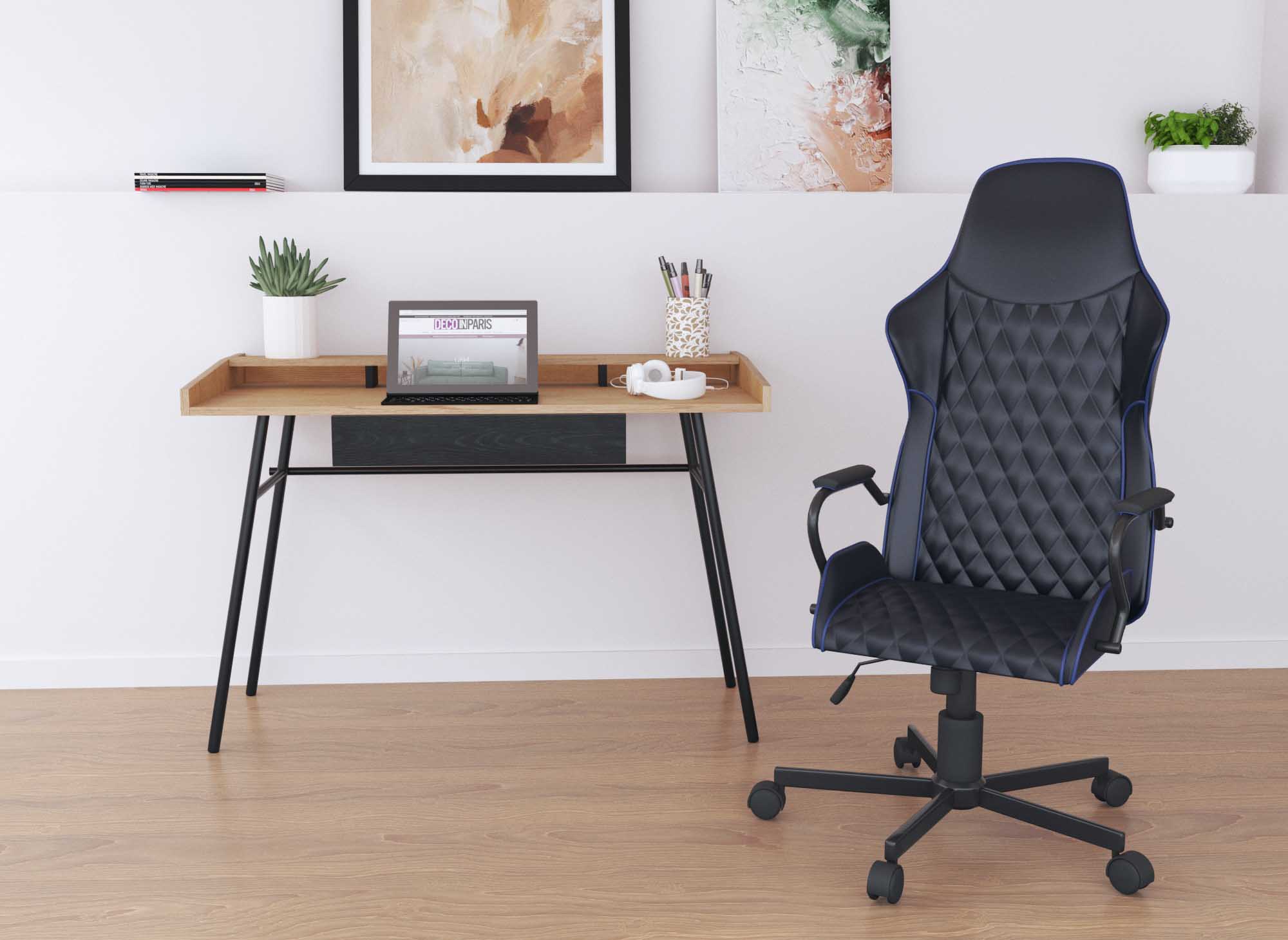 Silla de oficina ATOMIC de piel sintética negra y azul