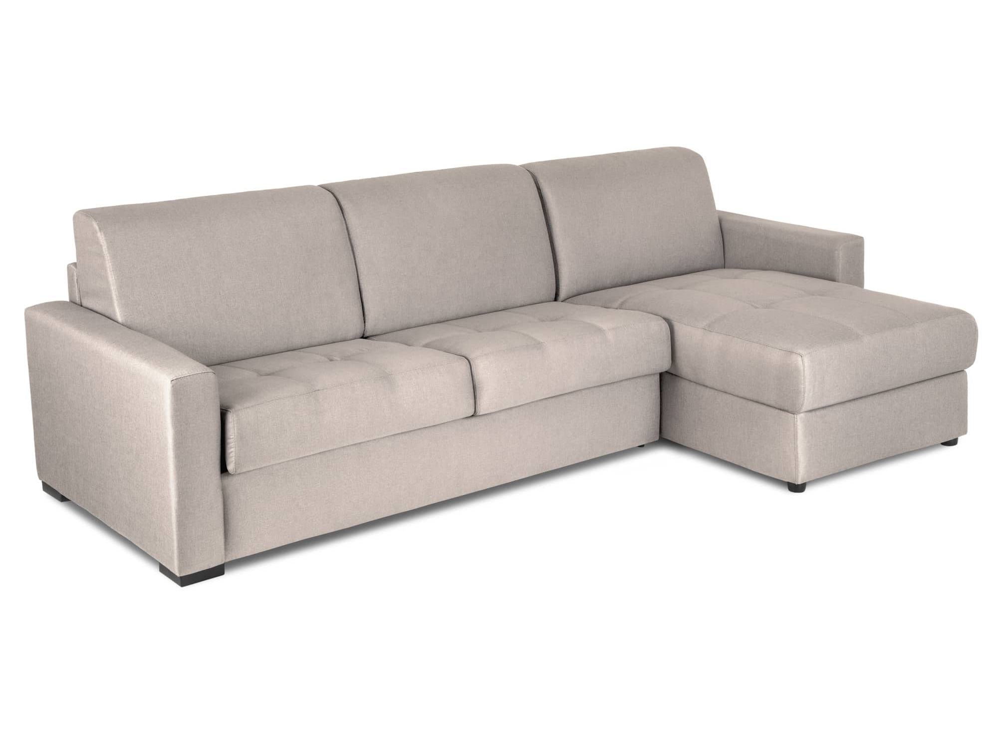 Sofá cama esquinero reversible LOUNA en tela beige con compartimento de almacenamiento