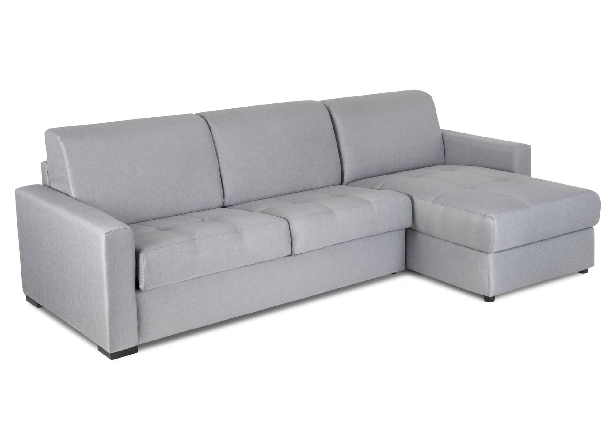 Sofá cama esquinero reversible LOUNA en tela gris con compartimento de almacenamiento